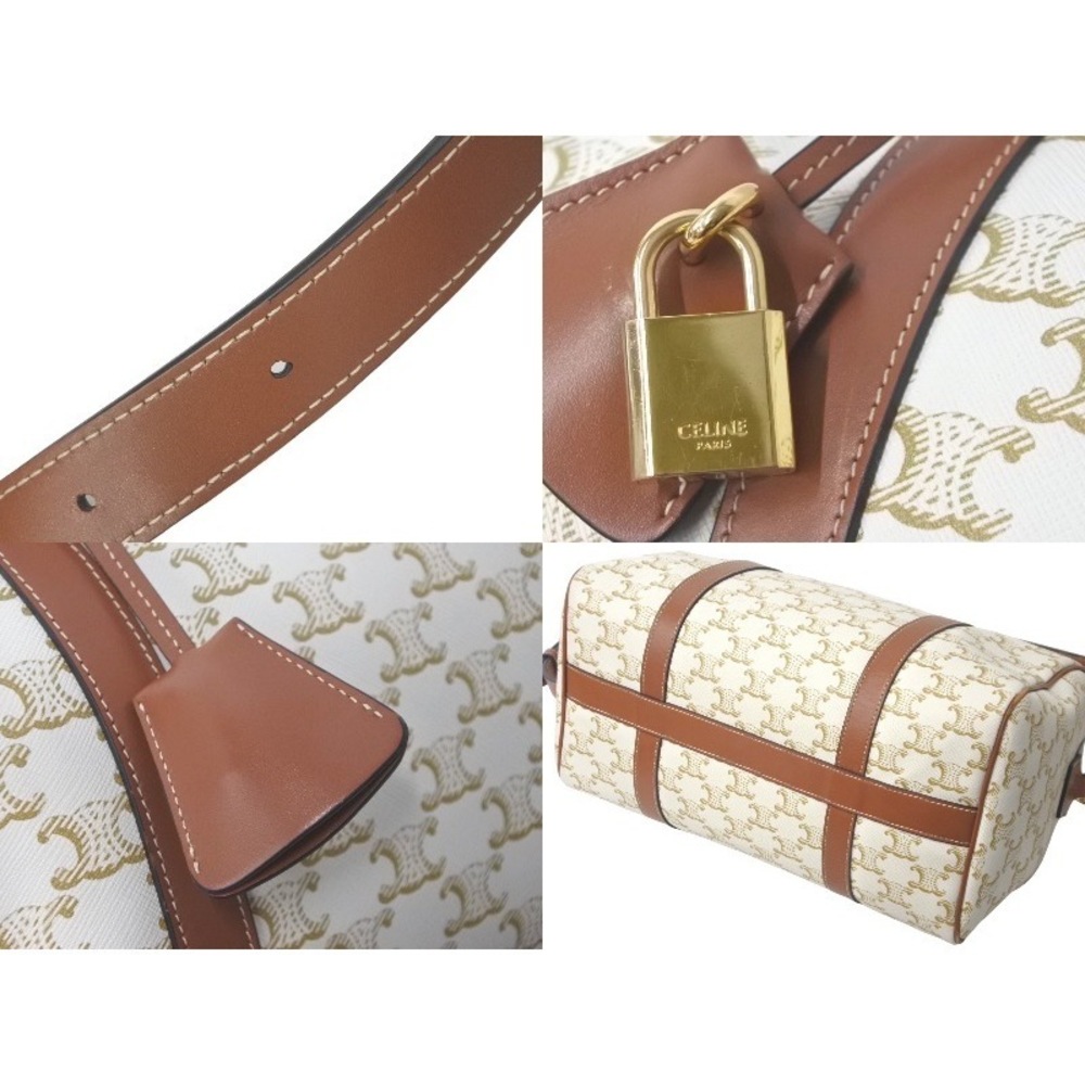 Celine Triomphe Brown White Leather Handbag - Picture 5 of 8